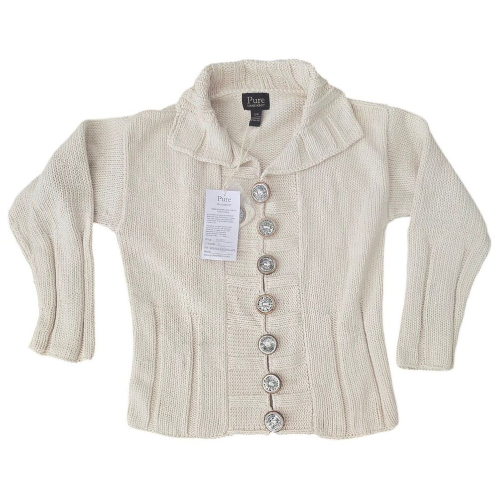 Coastal Grandma Cottage Core PURE handknit Ladies S/M Chunky Knit Sweater